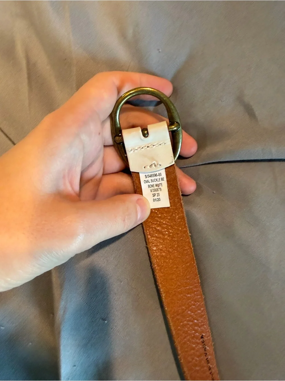 GAP Cream Leather Belt with Brass-Tone Oval Buckle